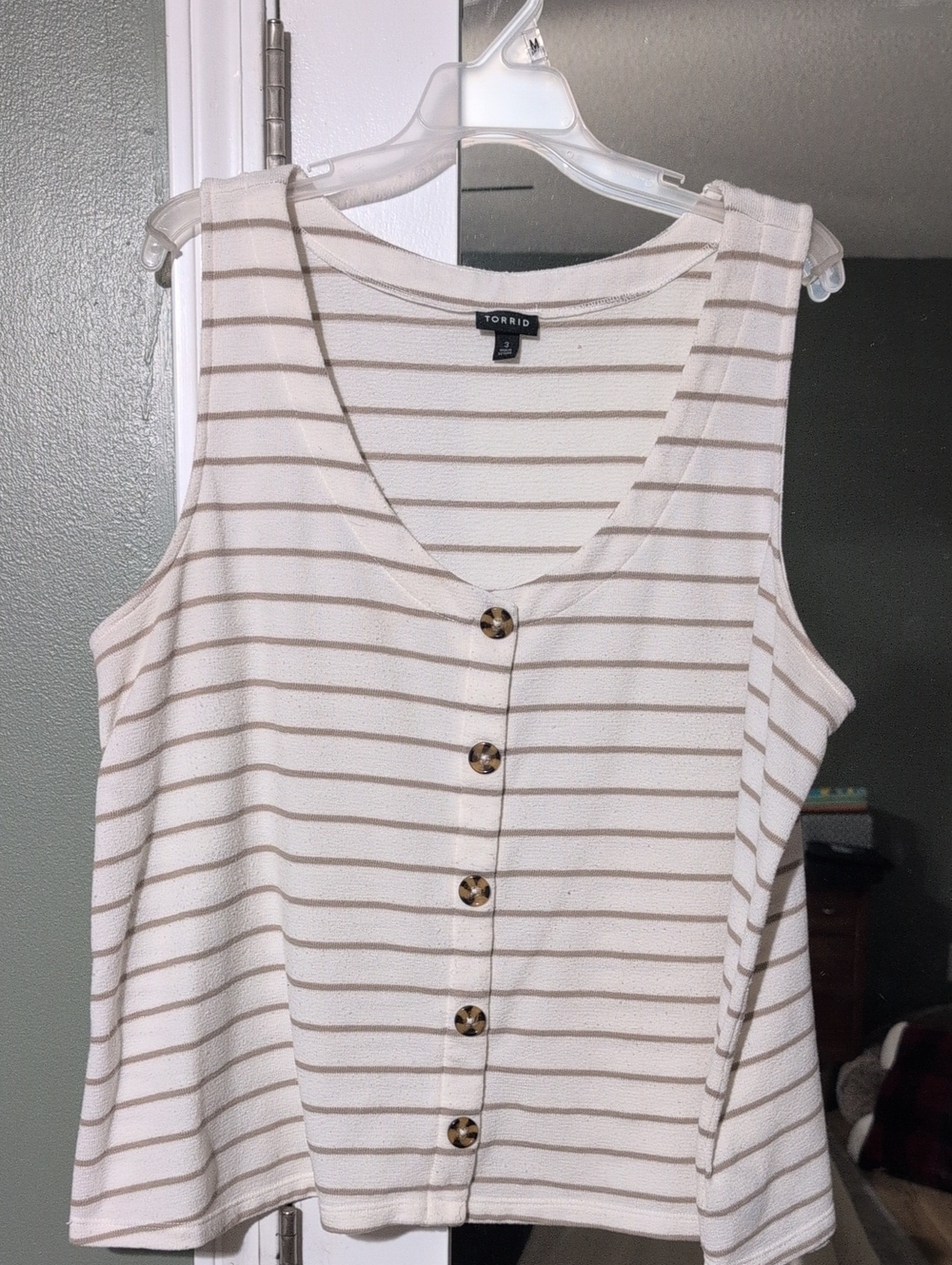torrid Cream and Tan Striped Button Tank